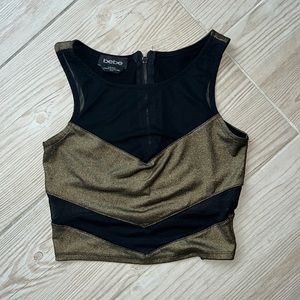 BEBE black mesh and gold crop top size XS